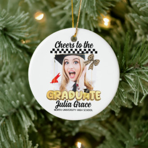 Adorno De Cerámica Saludos a la foto del Personalizado blanco graduad