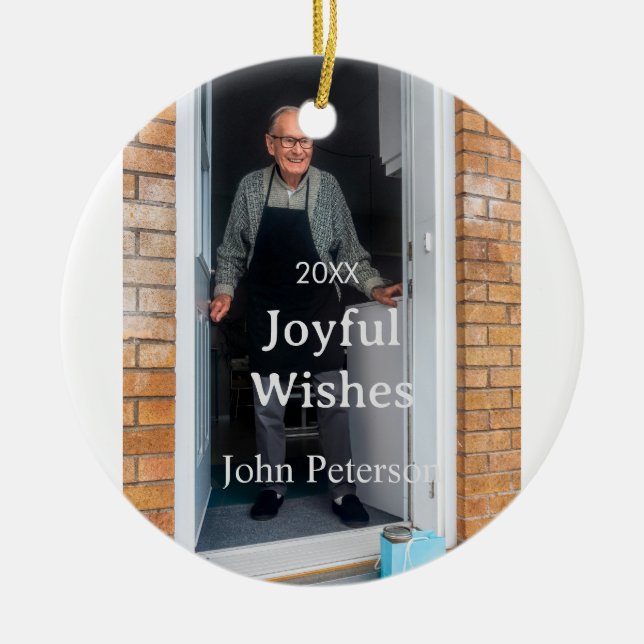 Adorno De Cerámica Saludos alegres agregar nombre foto hombre vacacio (Frente)