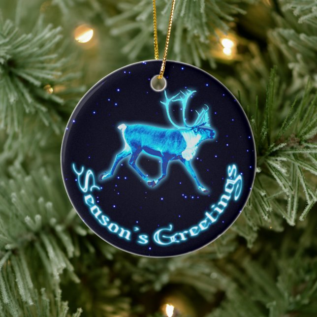 Adorno De Cerámica Saludos de temporada - Blue Caribou (reno) (Árbol)