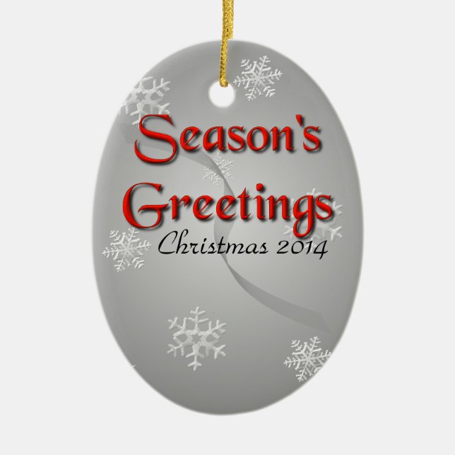 Adorno De Cerámica Saludos de temporada con copos de nieve en plata (Frente)