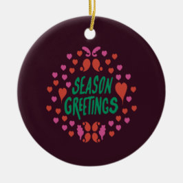 Adorno De Cerámica Saludos de temporada en escritura verde con corazo