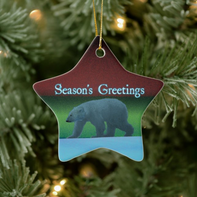 Adorno De Cerámica Saludos de temporada - Oso polar con luces polares (Árbol)