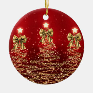 Adorno De Cerámica Saludos Navideños Árboles de Navidad Rojo Dorado c