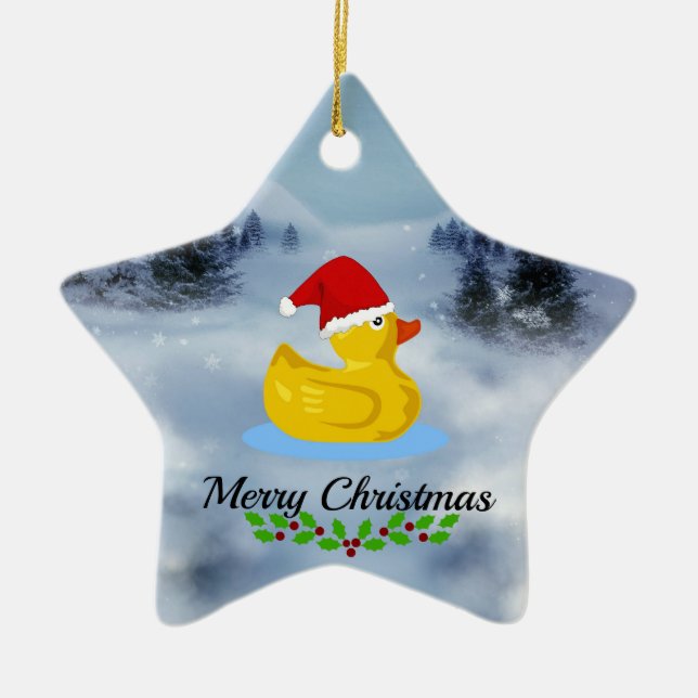 Adorno De Cerámica Saludos navideños Rubber Ducky (con holly) (Frente)