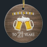 Adorno De Cerámica Saludos y cervezas rústicos a 21 años<br><div class="desc">Saludos y cervezas rústicos a 21 años ornamento cerámico</div>
