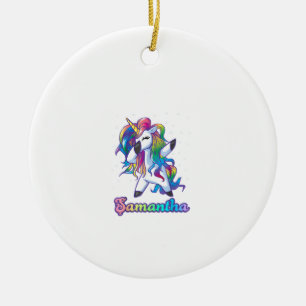 Adorno De Cerámica SAMANTHA Nombre Personalizado Unicornio Arcoíris P