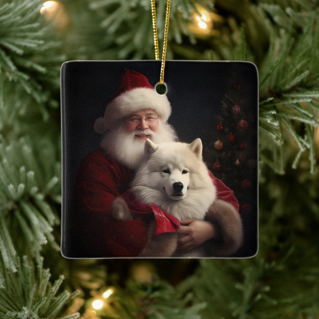 Adorno De Cerámica Samoyed Con Navidades De La Festividad De Santa Cl (Árbol)