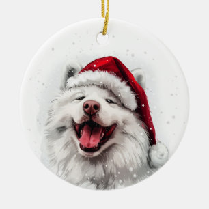 Adorno De Cerámica Samoyed Perro Navidad Personalizado