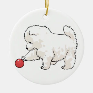 Adorno De Cerámica Samoyed Puppy