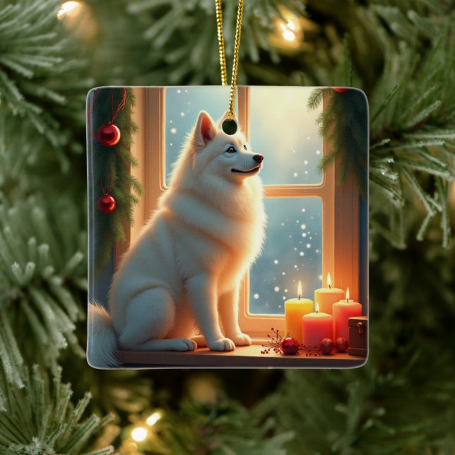 Adorno De Cerámica Samoyed Under the Mistletoe Christmas Painting (Árbol)