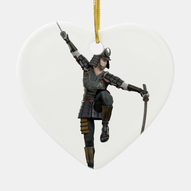 Adorno De Cerámica Samurai con 2 espadas que miran abajo a la (Frente)