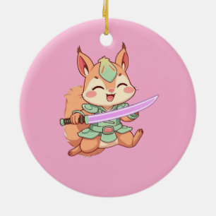Adorno De Cerámica Samurái de ardilla Kawaii.