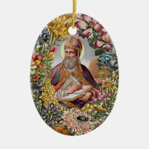 Adorno De Cerámica San Ambrosio de Milán con Flores, Abejas, y Colmen