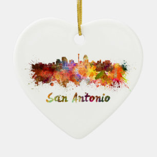 Adorno De Cerámica San Antonio skyline in watercolor