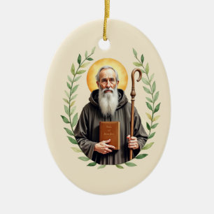 Adorno De Cerámica San Benito de Nursia, la paz y las bendiciones de