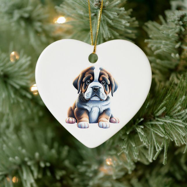 Adorno De Cerámica San Bernard Puppy personalizado (Árbol)