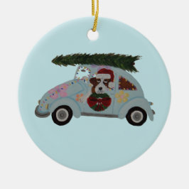Adorno De Cerámica San Bernardo en coche hippie en Navidad