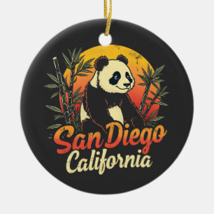Adorno De Cerámica San Diego California Atardecer Retro Panda Vintage