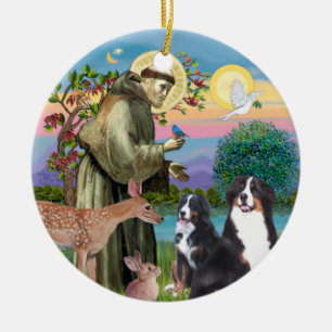 Adorno De Cerámica San Francisco - Dos perros de montaña de Berna
