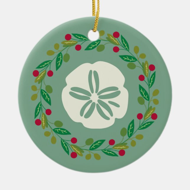 Adorno De Cerámica Sand Dollar Seashell Christmas Wreath (Frente)