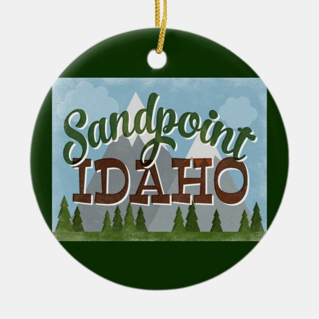 Adorno De Cerámica Sandpoint Idaho Ornament Fun Retro Snowy Mountains (Frente)