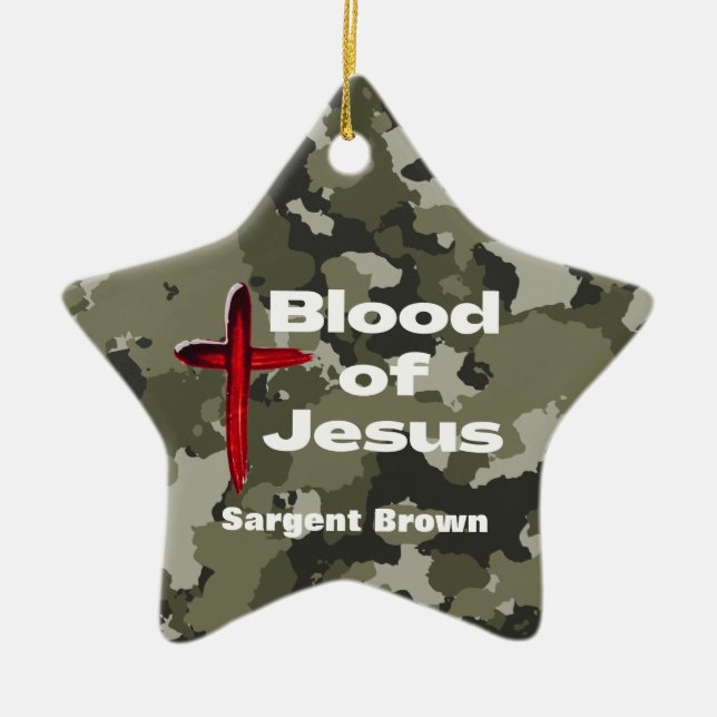 Adorno De Cerámica Sangre de Jesús Camo Verde plegaria personalizada (Frente)
