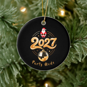 Adorno De Cerámica Santa 2027 Modo Fiesta Oro Disco Navidad
