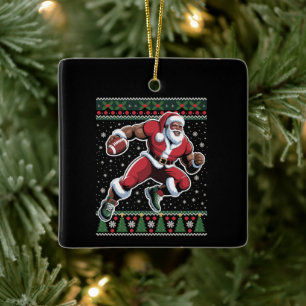 Adorno De Cerámica Santa afroamericano fútbol suéter feo de Navidad