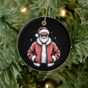 Adorno De Cerámica Santa afroamericano pijama de Navidad genial negro