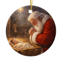 Santa Arrodillado en el Pesebre Natividad