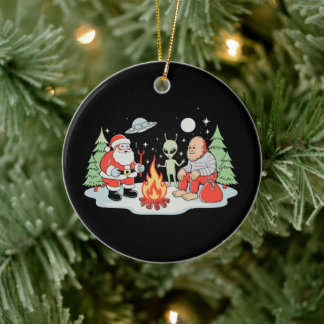 Adorno De Cerámica Santa Bigfoot Alien Fogueado Fiesta Navideña