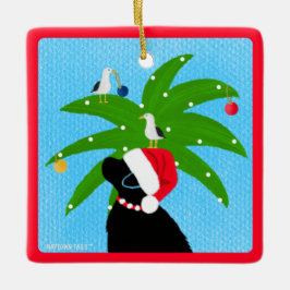 Adorno De Cerámica Santa Black Lab Podando la Palma de Navidad