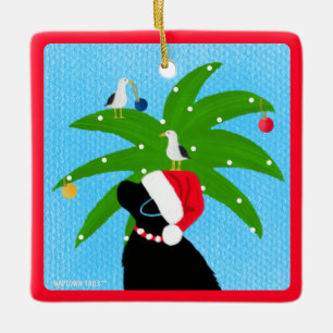 Adorno De Cerámica Santa Black Lab Podando la Palma de Navidad
