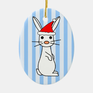 Adorno De Cerámica Santa Bunny - Blanco con franjas azules