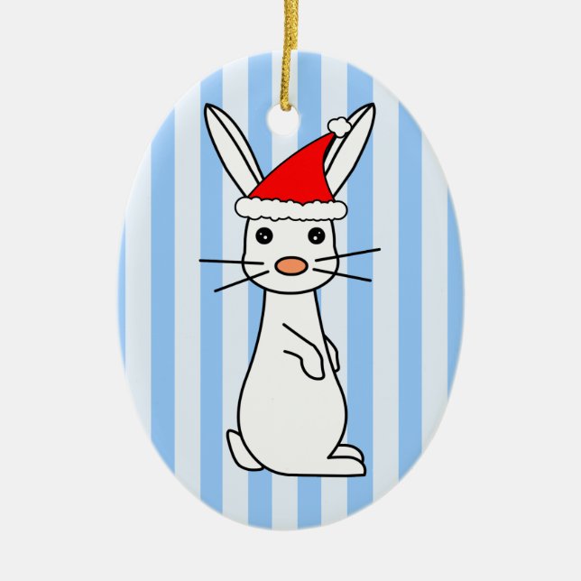 Adorno De Cerámica Santa Bunny - Blanco con franjas azules (Frente)