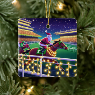 Adorno De Cerámica Santa Caballo de Carreras Jockey Navidad