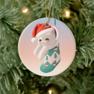Adorno De Cerámica Santa Cat: Bao Bao en la media de Navidad Arte