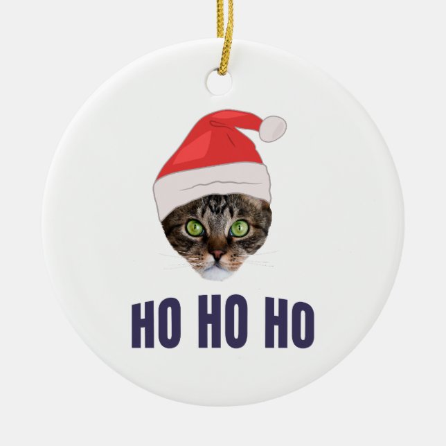 Adorno De Cerámica Santa Cat con Santa hat, Ho ho ho Invitación Squa (Frente)