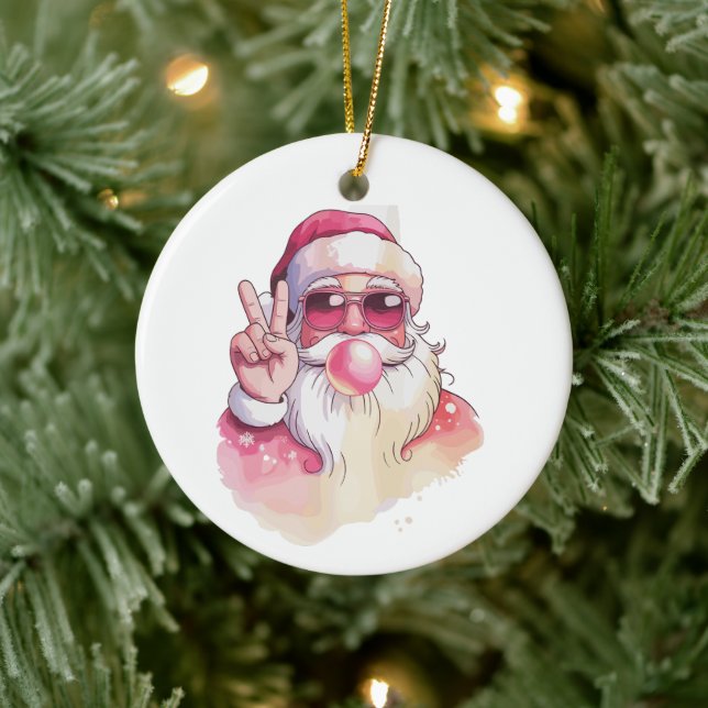 Adorno De Cerámica Santa Claus Blowing Bubble Gum Pink Sunglasses  (Árbol)