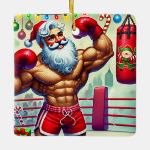 Adorno De Cerámica Santa Claus Boxeando Personalizado en Navidad