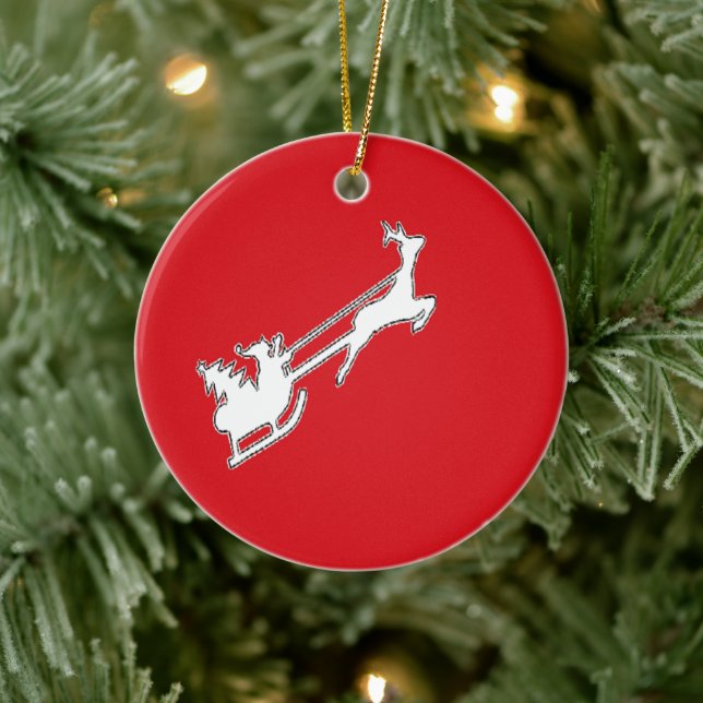 Adorno De Cerámica Santa Claus cabalgando astuto con renos (Árbol)