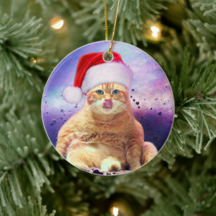 Adorno De Cerámica Santa Claus Cat Moon