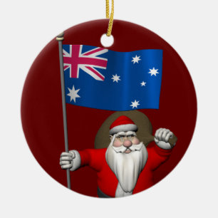 Adorno De Cerámica Santa Claus Con Bandera De Australia