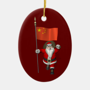 Adorno De Cerámica Santa Claus Con Bandera De China