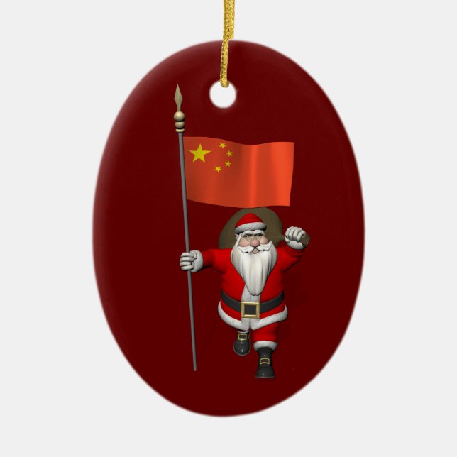 Adorno De Cerámica Santa Claus Con Bandera De China (Frente)