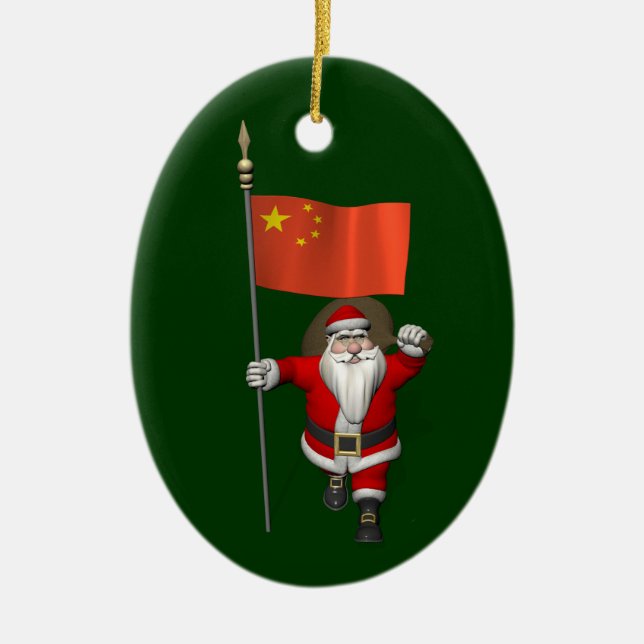 Adorno De Cerámica Santa Claus Con Bandera De China (Frente)