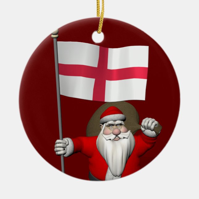 Adorno De Cerámica Santa Claus Con Bandera De Inglaterra (Frente)