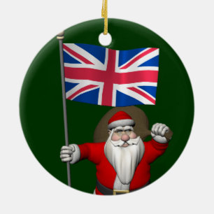 Adorno De Cerámica Santa Claus Con Bandera De La Unión Del Reino Unid