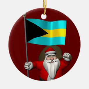 Adorno De Cerámica Santa Claus Con Bandera De Las Bahamas