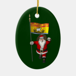Adorno De Cerámica Santa Claus Con Bandera De New Brunswick CDN